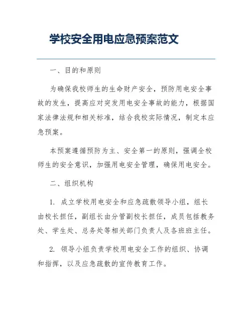 学校安全用电应急预案范文