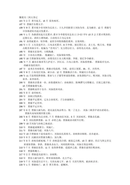 魏蜀吴三国大事记