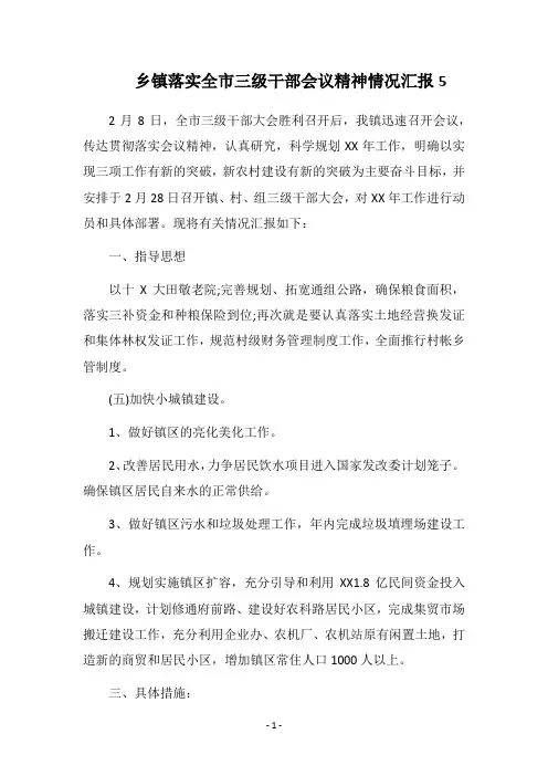 2018乡镇落实全市三级干部会议精神情况汇报5