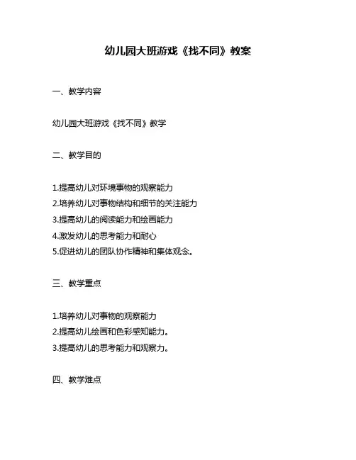 幼儿园大班游戏《找不同》教案