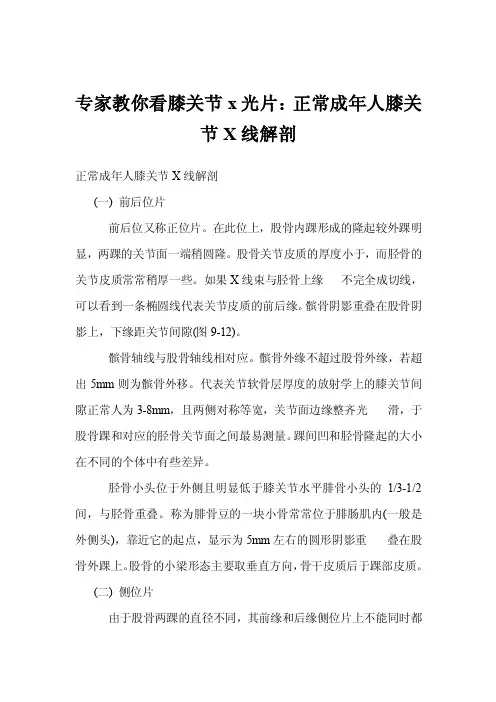 专家教你看膝关节x光片：正常成年人膝关节X线解剖