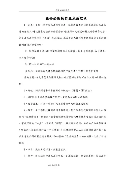 最全的医药行业术语汇总