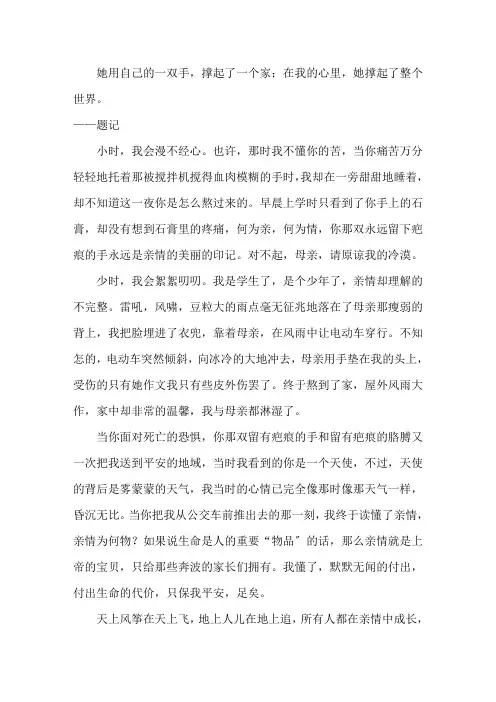 我读懂了亲情作文600字精选范文
