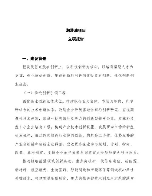 润滑油项目立项报告 (2)