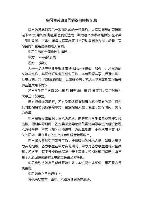 实习生劳动合同协议书模板5篇
