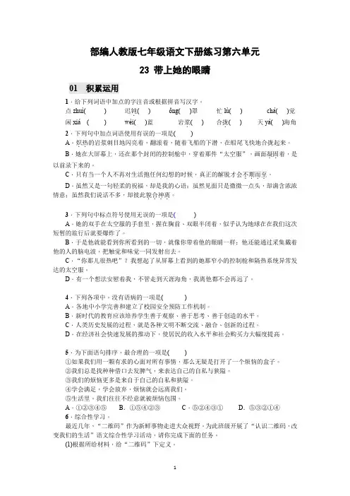 部编人教版七年级语文下册练习 23 带上她的眼睛(含答案版)
