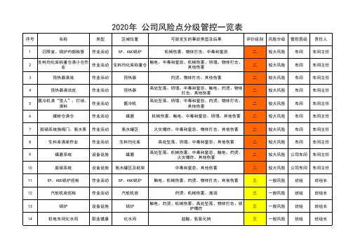 2020年 公司风险点分级管控一览表