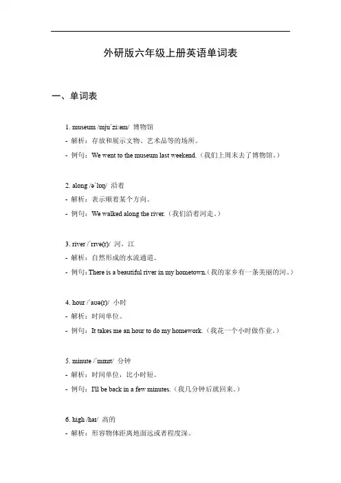 六年级的英语书上册单词表