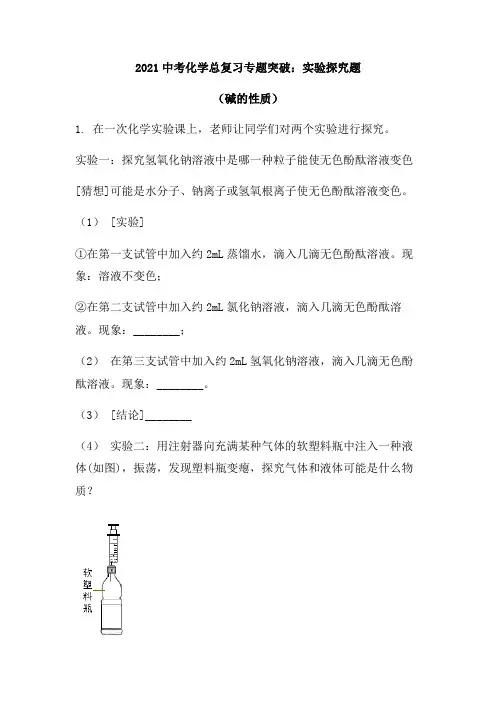 2021中考化学总复习专题突破：实验探究题(碱的性质)