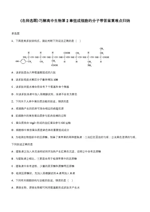 巧解高中生物第2章组成细胞的分子带答案重难点归纳