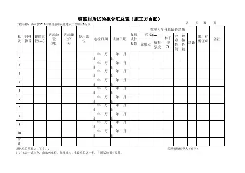 钢筋材质试验报告汇总表