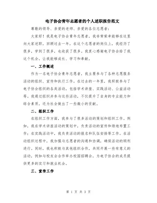 电子协会青年志愿者的个人述职报告范文