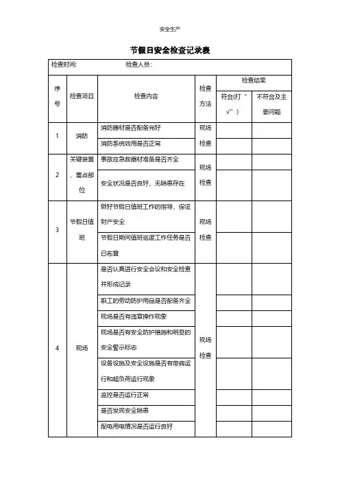 节假日安全检查记录表装订成册 应急预案企业管理安全生产规范化安全制度安全管理台账