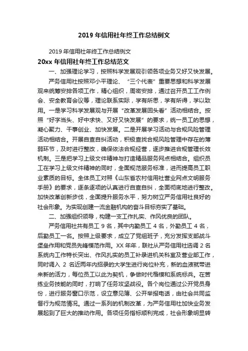 2019年信用社年终工作总结例文