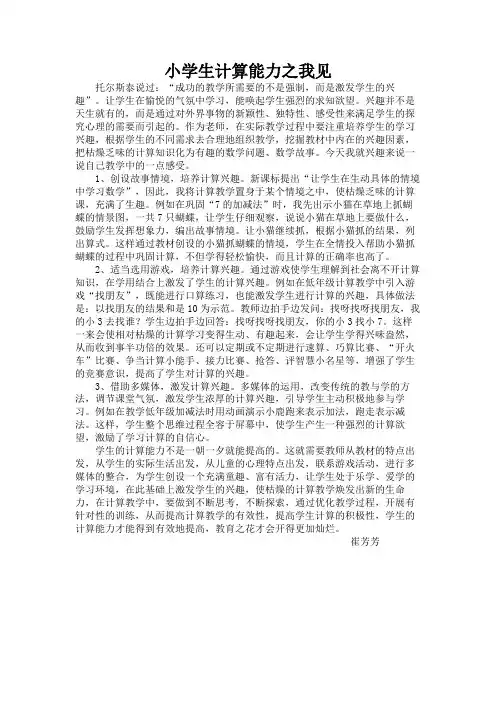 小学生计算能力之我见