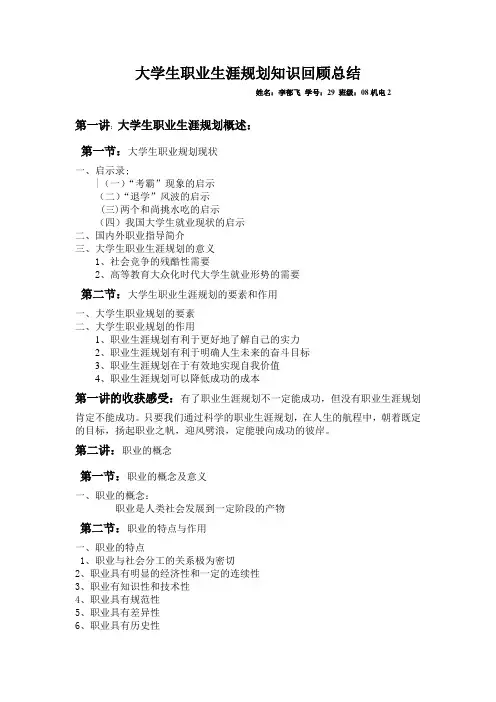 大学生职业生涯规划知识回顾总结