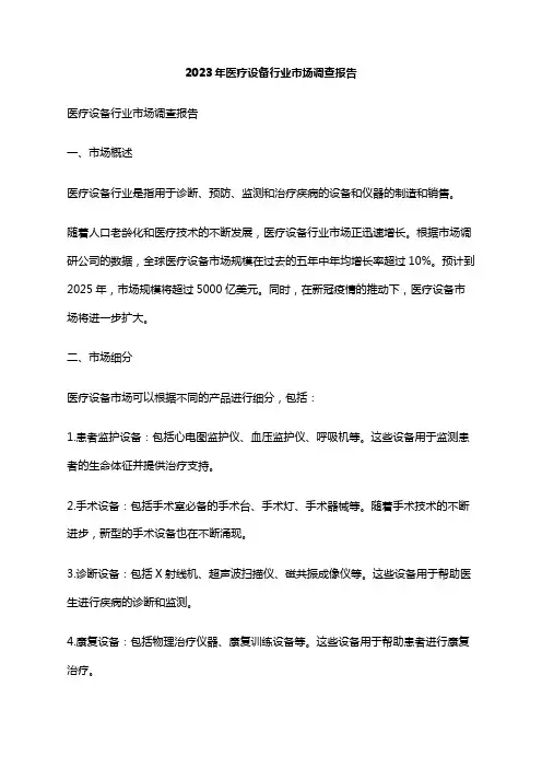2023年医疗设备行业市场调查报告