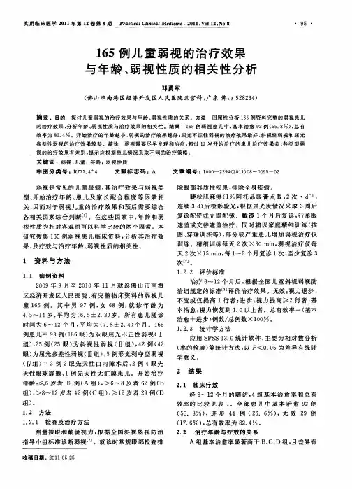 165例儿童弱视的治疗效果与年龄、弱视性质的相关性分析