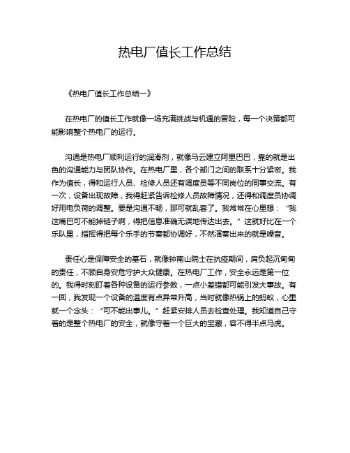 热电厂值长工作总结