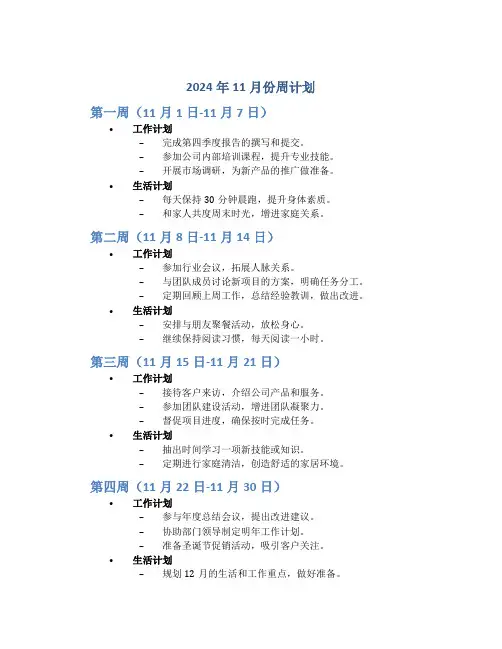 2024年11月份周计划