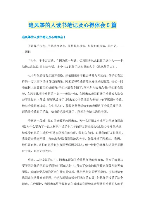 追风筝的人读书笔记及心得体会5篇