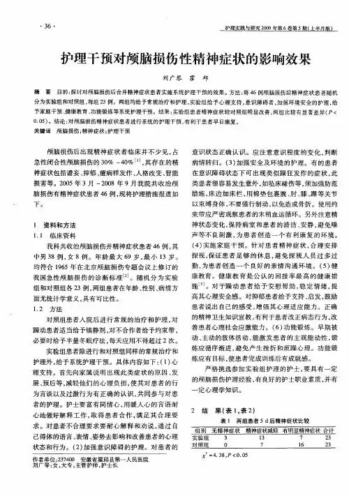 护理干预对颅脑损伤性精神症状的影响效果