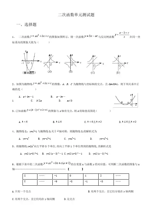 二次函数单元测试题及答案详解