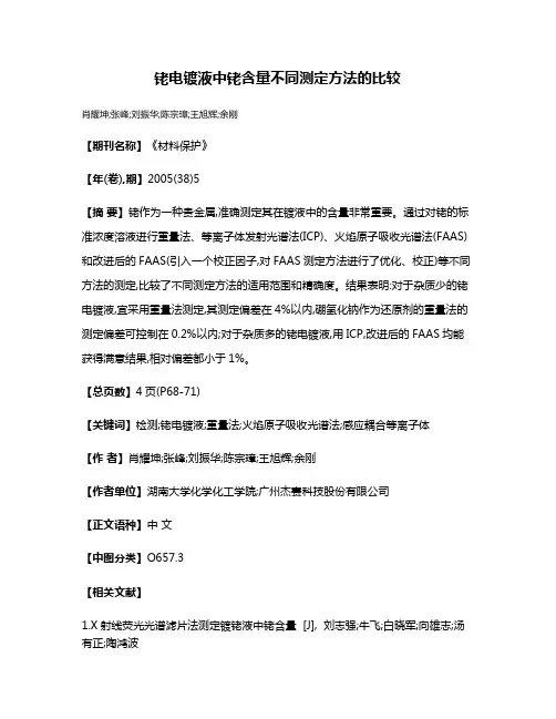铑电镀液中铑含量不同测定方法的比较