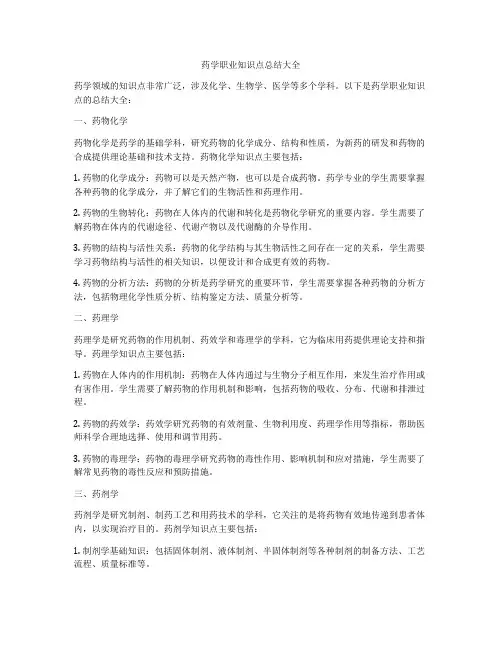 药学职业知识点总结大全
