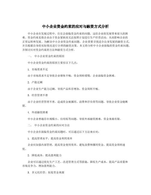 中小企业资金约束的应对与融资方式分析