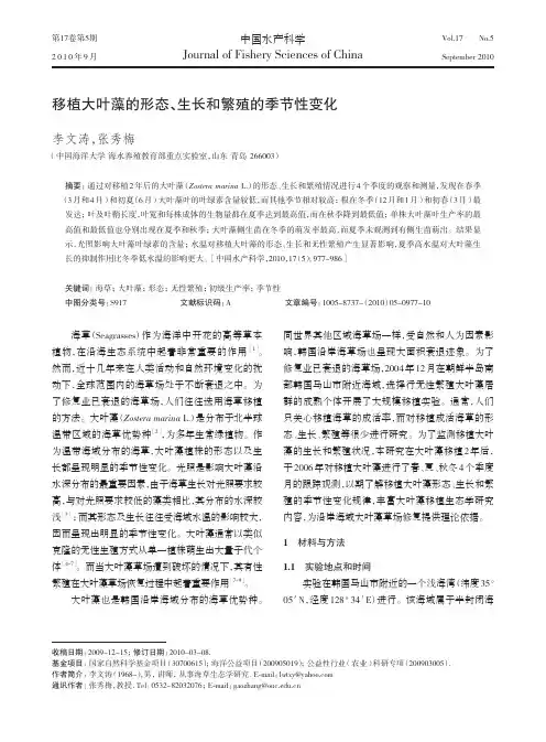移植大叶藻的形态、生长和繁殖的季节性变化
