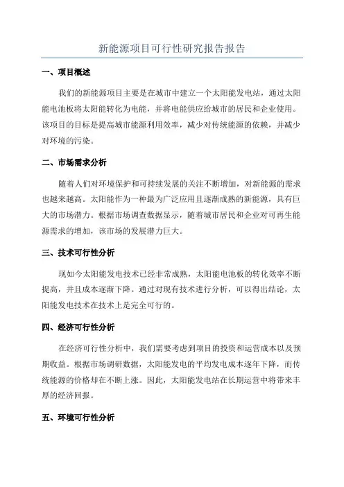 新能源项目可行性研究报告报告