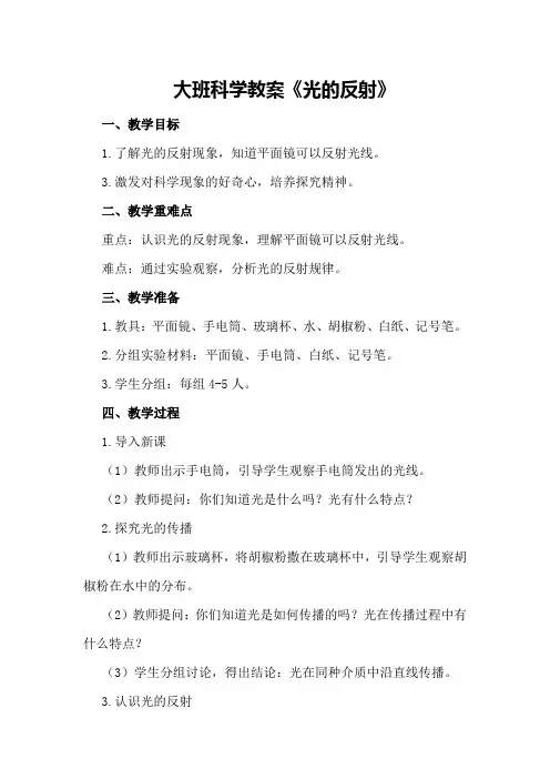 大班科学教案《光的反射》