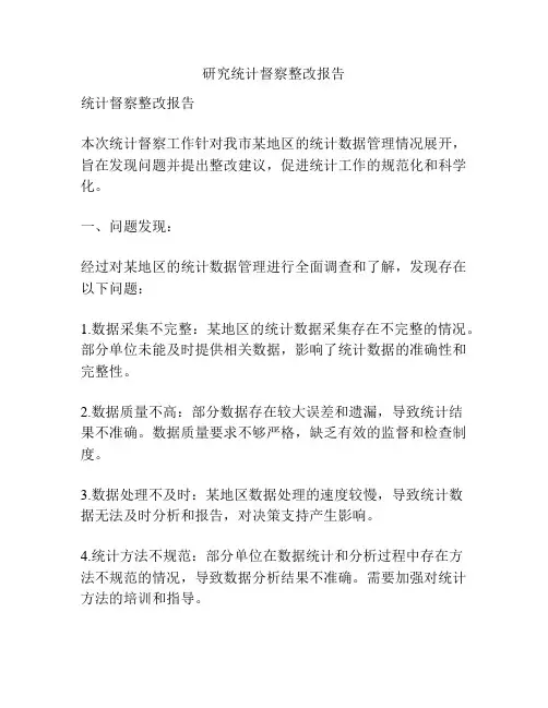 研究统计督察整改报告