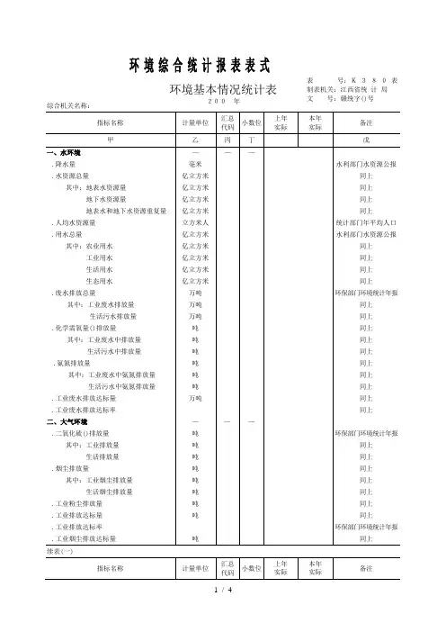 环境综合统计报表表式