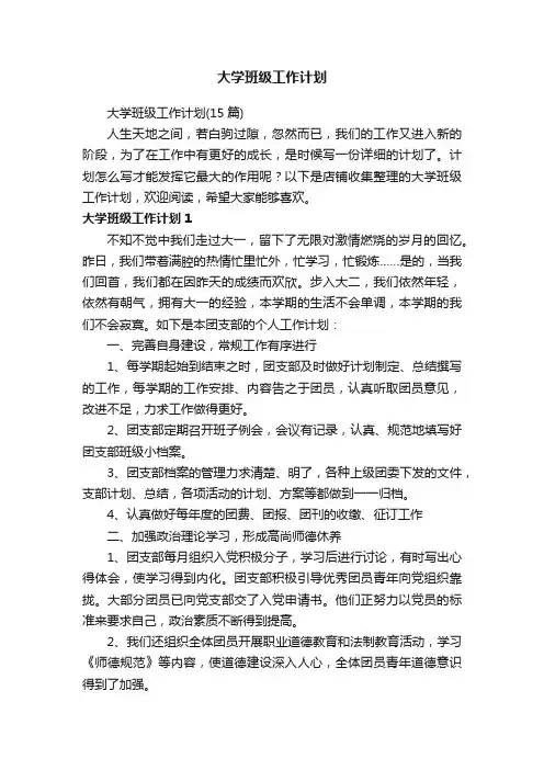 大学班级工作计划