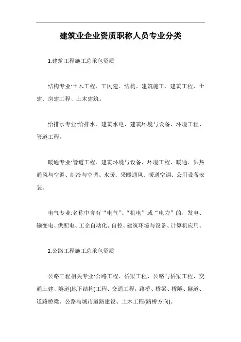 建筑业企业资质职称人员专业分类【最新版】