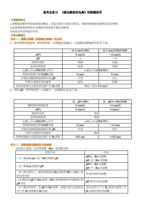 2018人教版高中化学40总复习：《弱电解质的电离》的解题指导(基础)知识讲解
