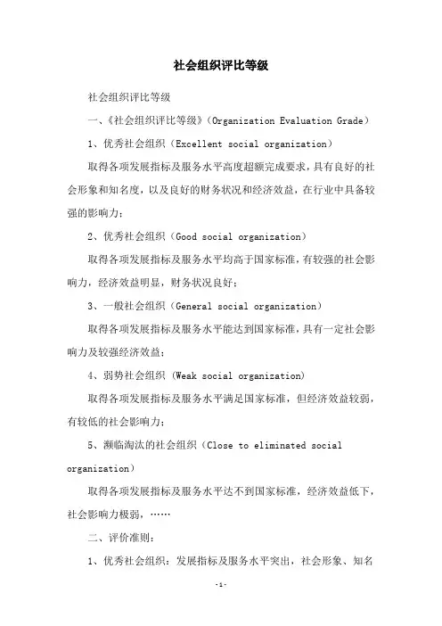 社会组织评比等级