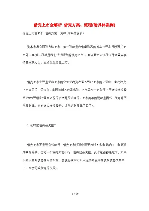 借壳上市全解析 借壳方案、流程(附具体案例)