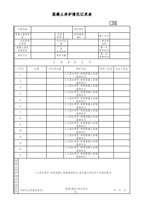 混凝土养护情况记录表 