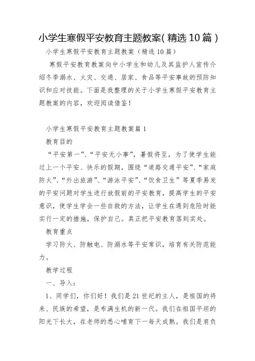 小学生寒假安全教育主题教案10篇