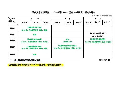 2015年秋季兰大管院硕士课表-MPAcc