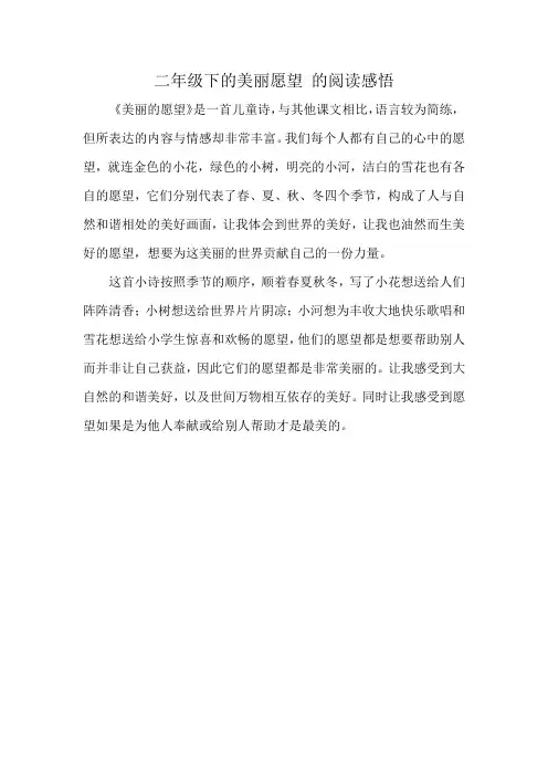 二年级下的美丽愿望 的阅读感悟