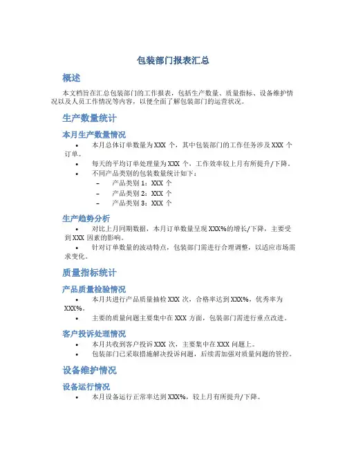 包装部门报表汇总