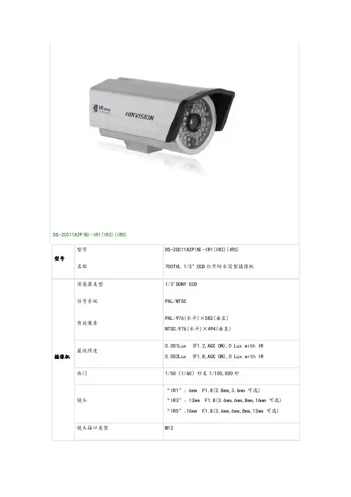 海康摄像机型号全全参数