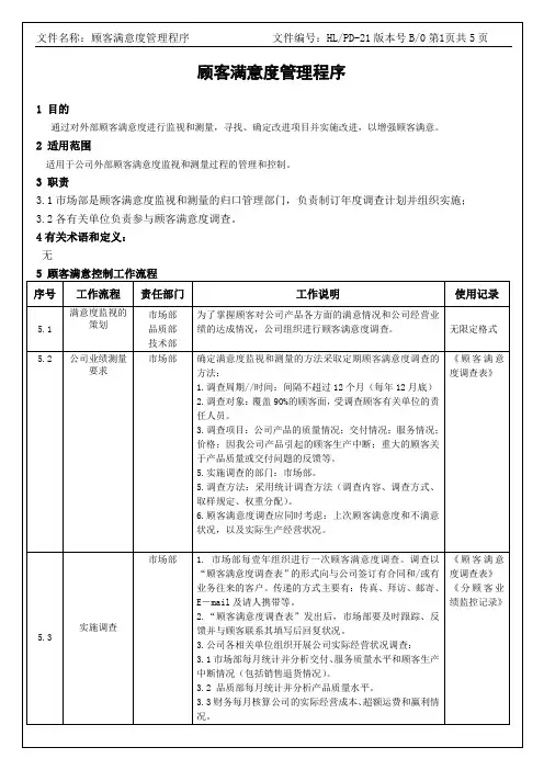 顾客满意度管理程序-IATF16949程序