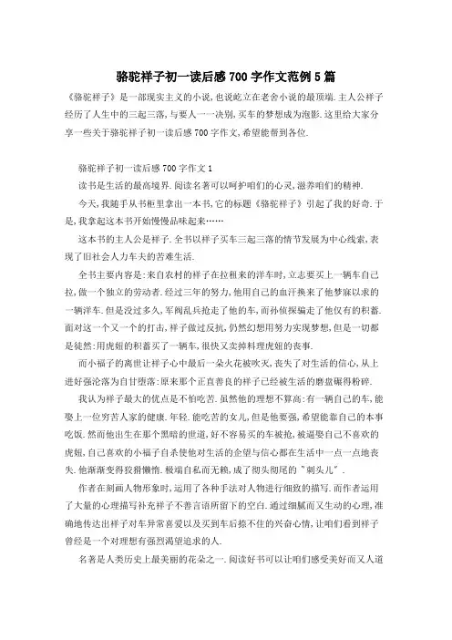 骆驼祥子初一读后感700字作文范例5篇
