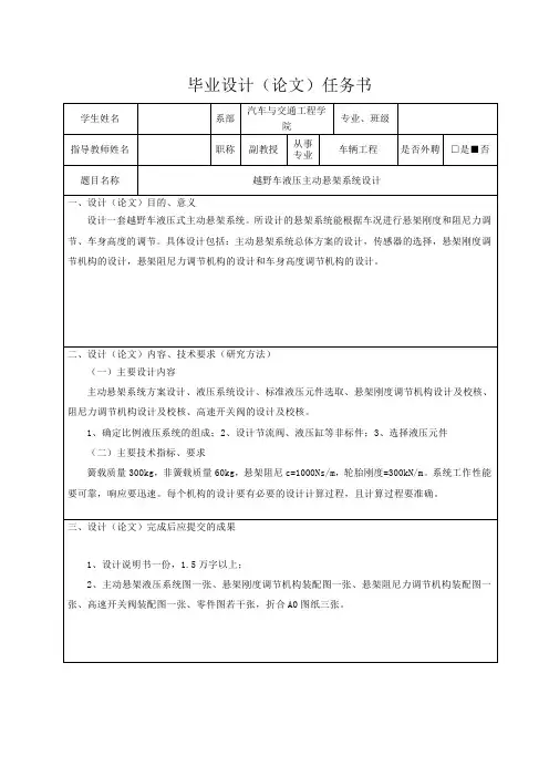 越野车液压主动悬架系统设计-任务书