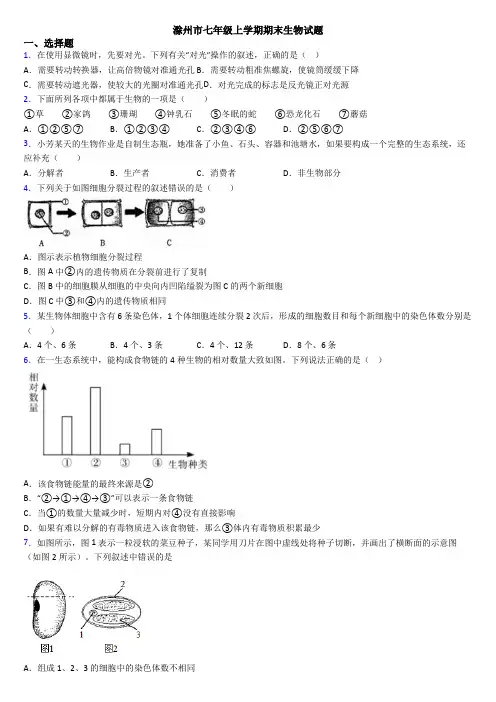 滁州市七年级上学期期末生物试题